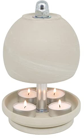 Teelichtlampe aus Ton in Granit Optik für Drinnen und Draußen - M Teelichtofen für bis zu 4 Teelichter - Spendet Licht und Wärme - Kerzen Notheizung Bausatz - inkl. Teelichter + Feuerzeug