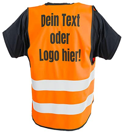 GERLINOVA Warnwesten bedrucken lassen mit Ihrem Logo oder Text. Druck mit Hochwertiger Flex Folie, oder in Weiß Kein verwaschen vom Aufdruck möglich. In den Farben Orange und Gelb
