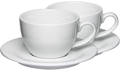 Mahlwerck Barista Cappuccinotasse 250 ml, 2er Set, Pearl White, Weiss | Kaffeetasse mit Untertasse, italienisches und zeitloses Design, dickwandig, hochweriges Porzellan