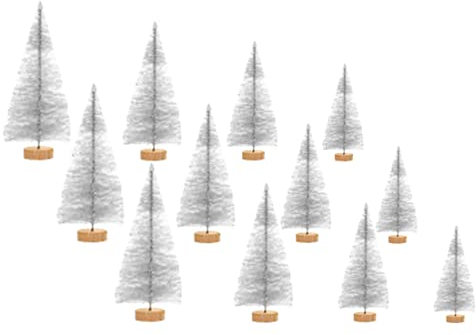 LAEMILIA 24 Stücke Deko Tannenbaum Weihnachtsbaum künstlich Klein Holz Mini Weihnachtsbaum Weihnachten Dekoration Tischdeko in Braun Grün Weiß DREI Größen, DIY, Schaufenster (Silber, 12)