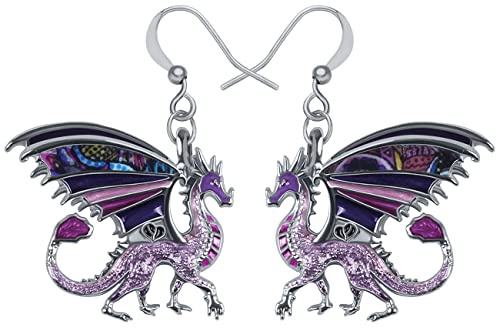 NEWEI Enamel Welsh Dragon Earrings Dangle for Women Fantasy Animal Jewellery Gifts Accessories Charms
