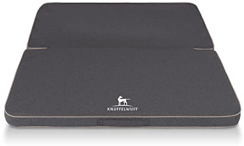 Knuffelwuff Faltbare Reisematte Orthopädisch Tacoma Hundematte aus Velours mit Handwebcharakter 120 x 100cm Anthrazit - Abnehmbarer Bezug - waschbar - für große, mittelgroße und kleine Hunde