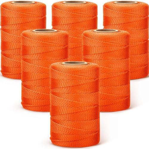 Amylove 6 Roll Mason String Line #18, 500 ft Nylon Braided Construction String Line, Heavy Duty Outdoor Twine Rope for Gardening or Masonry Tools Construction DIY Project, Fluorescent Orange