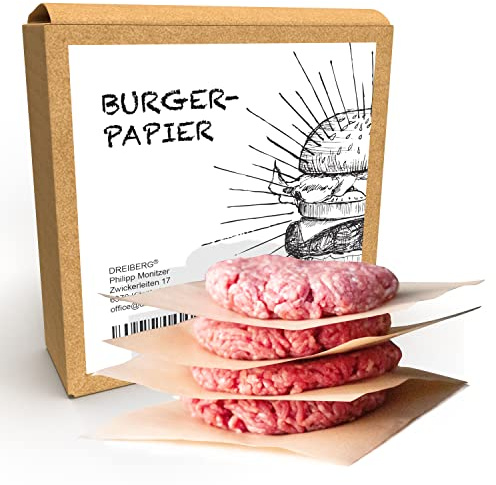 DREIBERG® Burgerpapper – non-stick hamburgarpapper 200 stycken, 14 x 14 cm bakpapper för hamburgarpress, perfekt för smash hamburgare pattie press-papper