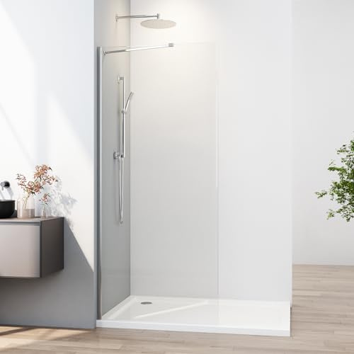 WOWINNE Duschwand Glas 90 x 185 cm Walk In Dusche mit Festteil Duschtrennwand Glas Badewanne Duschwand 5 mm ESG Sicherheitsglas