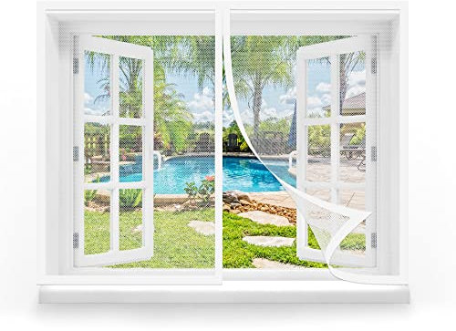 Magnet Fliegengitter Fenster 110 x 120 cm, Insektenschutz Feines undurchdringliches Gitter, vollmagnetisch, schließt automatisch für Alle Fenster, Weiß