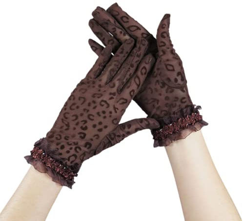 CHENGZI 1 Pairs Sun Protection Lace Gloves Black Sexy Vintage Opera Gloves for Women Classic Wedding Gloves Stretchy Gloves (Coffee)