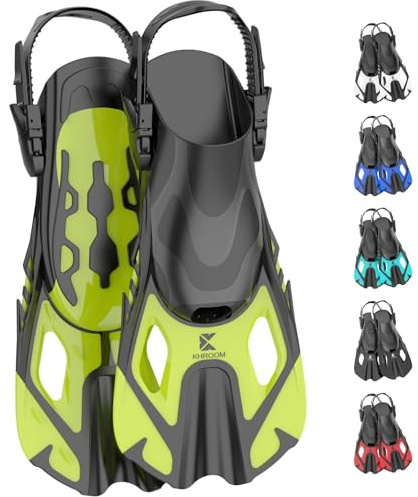 Khroom pinne corte adulti / bambini taglia 32-47 | pinne snorkel corte regolabili | pinne da nuoto pinne corte per snorkeling | pinne da immersione regolabili per nuoto / immersioni verde L/XL (42-47)