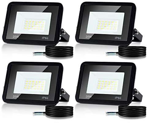 Lospitch 4x20W LED Scheinwerfer, 1700LM 6000K Kaltweiß Superhell LED Strahler Außen, 120° Abstrahlwinkel, IP66 Wasserdicht Außenleuchte für Garten Innenhöfe Garage (kein Stecker)