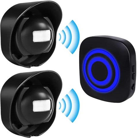 Vegena Allarme vialetto, campanello senza fili, campanello di movimento, rilevatore di passaggio, 38 suonerie, display a LED blu (1 ricevitore, 2 trasmettitori)