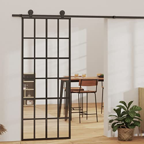 NITCA Schiebetür Komplettset Glas Glasschiebetür Schiebetüren mit Beschlag Schiebetürsystem Komplett-Set Glasschiebetüren Innen 76 x 205 cm (183 cm Gleitschiene) ESG-Glas & Aluminium-10
