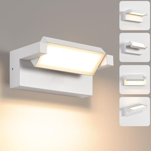 KUKAK Wandleuchte Außen Innen 22W LED,IP65 Außenleuchte Außenlampe Wand | Wasserdichte Außenwandleuchte 3000K Warmweiß Aussenlampe,Wandlampe mit 350° Schwenkbar Panel für Garten Terrasse Balkon Weiß