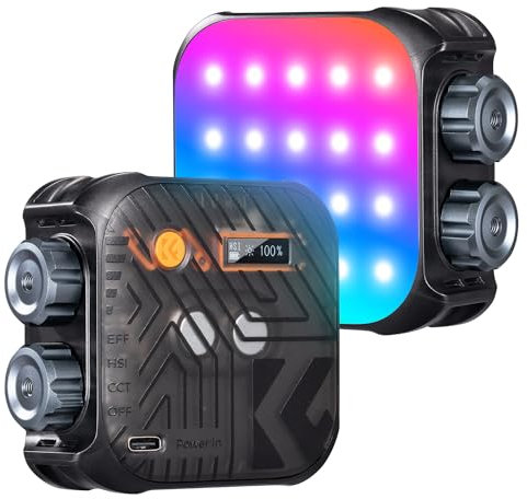 K&F CONCEPT Magnetic RGB Video Light, 360° Full Color Portable Photography Light w 21 Light Effects, 2500K-9900K CRI 96+, Rechargeable Camera Light for Vlog Selfie Studio, Black