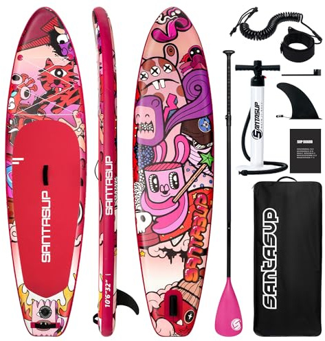 Santasup Rosa Aufblasbares Paddle Board für Erwachsene - 3.0 m Yoga SUP, Rutschfestes Deck, Reiserucksack, Breiter Stand Mit Zubehör