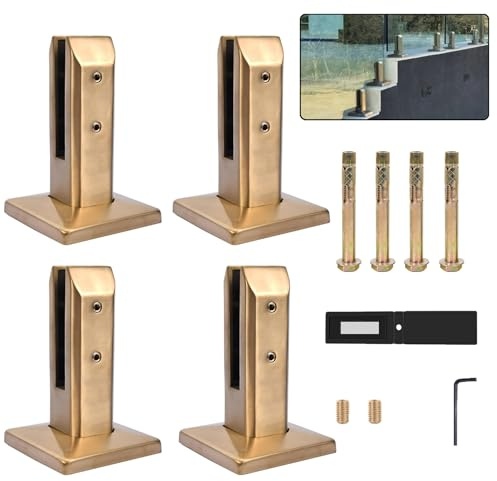 YFJBDKS Clips De Miroir Matériel De Garde-Corps en Verre Pince Carrée Han Pinces à Verre Carrées Robinet Outil De Fixation du Verre Pince pour Garde-Corps en Verre,d'or,4 PCS