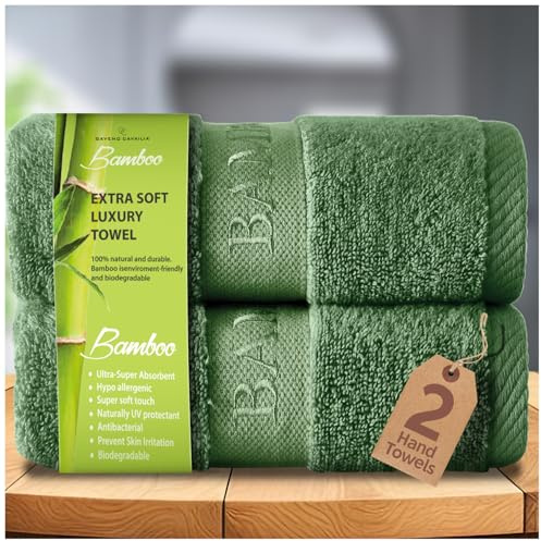 GC GAVENO CAVAILIA Bamboo Hand Towels 2 Pack - 500 gsm Highly Absorbent Towels For Bathroom (50x80 Cm) - 60% Bamboo, 40% Cotton Towels Bale Extra Soft - Green