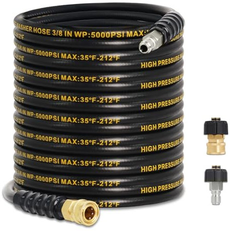Tuyau de nettoyeur haute pression de 15,2 m - 5 000 psi - Fil tressé résistant aux plis - Pour eau chaude et froide max 60 °C - Avec 2 kits de connexion rapide M22-14 mm