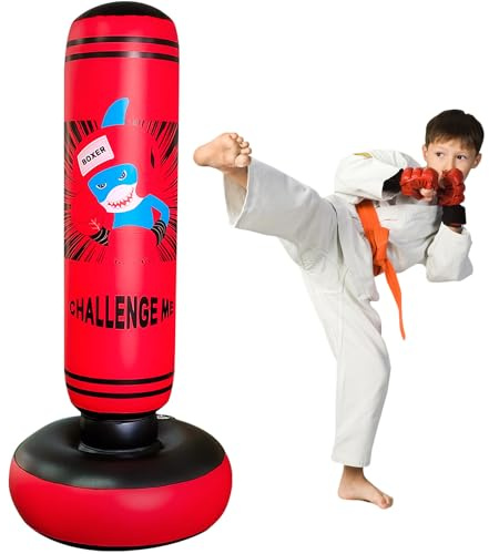 Tung boxningssäck för barn lådor dummy uppblåsbara dinosaurier svala roliga leksaker för pojkar sport gåvor utomhusaktiviteter gårdsspel (120 cm röd)