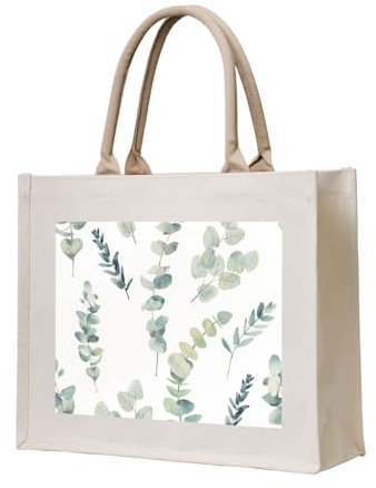 YWSOTRE Weißer natürlicher grüner Zweig bedruckt, Tragetasche Canvas-Tasche Einkaufshandtasche Einkaufstüten, Mehrzweck-Schultertaschen
