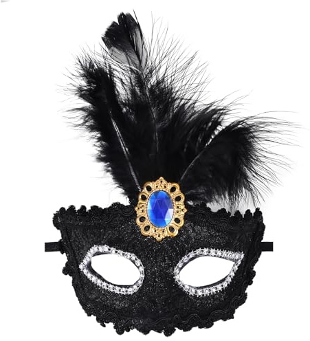 Oidea Masquerade Mask for Women: Black After Dark Feather Mask Half Face Mask Halloween Carnival Venetian Costume Party Mask Cosplay Supplies