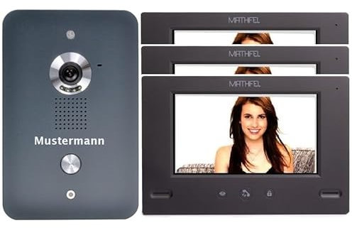 MATHFEL Video Türsprechanlage - Türklingel mit Kamera und 7'' Farbmonitor - Türsprechanlage mit Türöffner und Klingel, für 3x7'' Monitore