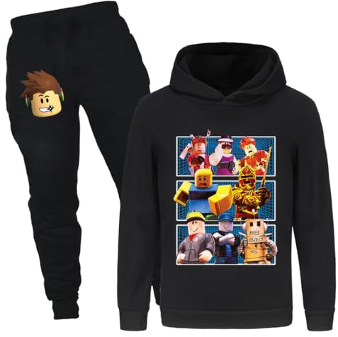 Rzfbeeok Kids Tracksuits Boys Girls Designer's Cartoon Top Hoodie & Jogging Suits (Black,11-12 Years,11 Years,12 Years)