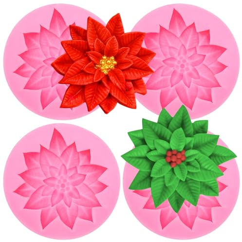 4PCS Christmas Holly Leaf Silicone Molds Chocolate Candy Fondant Mold Decorating Baking Resin Mold Plant Leave Candle Soap Mold Polymer Clay Casting Molds Christmas for Baking Cake Decorating