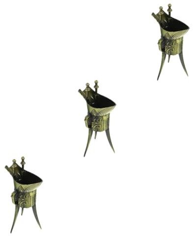 Cabilock 3 Piezas Taza De Cobre Antigua Copa De Vino Antigua Decoración Retro Copa De Vino De Triple Pie Recipiente Para Beber De Bronce Vasos De Estilo Chino Copa China Decoración
