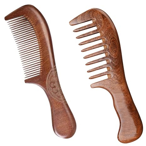 2 Stück Holzkamm holzkamm,sandalwood wooden comb,antistatisch fragrance comb coarse,holzkamm haarkamm mit Sandelholzduft,für nasse Locken Aller Haartypen Geeignet,Unisex