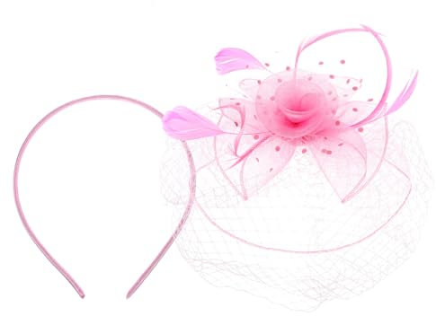 DEARMAMY Mesh-Kopfschmuck rosa pinker nähgarn pink Fascinator-Haarschmuck für Frauen dekorative Teeparty-Haarspange Fascinator-Stirnband-Clip für Damen Hochzeit Fascinator Haarspange Feder