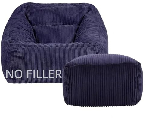 1-sits tjock manchester säcksäckstol mjuk puff ottoman utan fyllning barn vuxna säcksäckstol lata fåtöljer soffa golvsittplatser ramlösa möbler(Navy blue,2 in 1 cover)