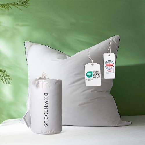 DOWNFOCUS Premium Kopfkissen 80x80,100% natürliche Daunen & Federn, Ergonomisch optimiert 3 Kammern Nackenstützkissen, Mittelfestes Kissen fachärztlich geprüft, Oeko-Tex zertc 80x80