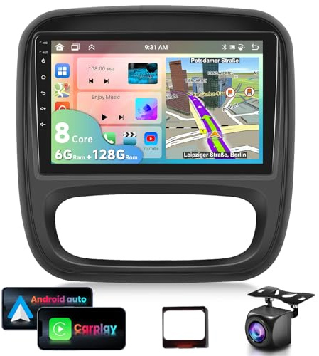 6G&128G VECHTEL 9Autoradio per Renault trafic 3 2014-2021/Opel Vivaro B 2014-2018 con Carplay Android Auto Wireless,8-Core,Bluetooth RDS/FM Radio,Wi-Fi Navi Telecamera posteriore AHD/CANBUS