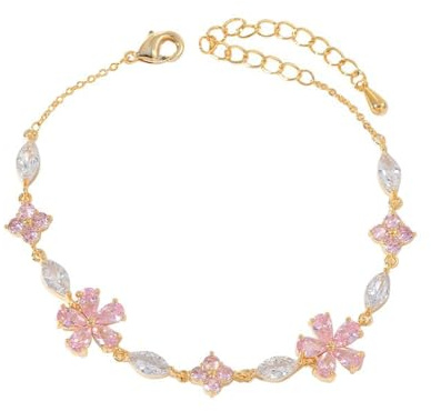 IMINI Cristal Rose Fleur De Cerisier Fleur Maillon Bracelet Pour Femme Or Argent Plaqué Mode Délicat Cz Pétale Sakura Bracelet Doux Ajustable Bijoux Fins Pour Elle
