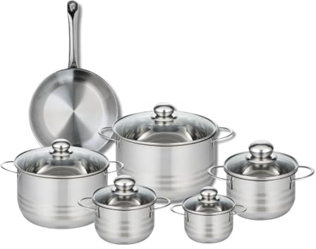 ELO 9868950 - Set di 1 padella da cucina 24 cm e 5 pentole, 12, 14, 16, 20 e 24 cm, Elo Profi lucido, acciaio inox, induzione