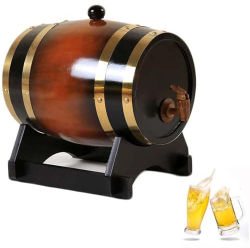 CCVVBFD Wooden Barrel Dispenser 3L, Fassförmiger Getränkespender mit Ständer und Zapfhahn, Weinfass Holzfass, Dispenser Wein Fass, Whiskeyfässer für Whiskey, Wein, Spirituosen, Black Brown-3L