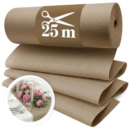 Fleece bordslöpare beige [30 cm x 25 m] – engångsbordsband som ädel bordslöpare bordsdekoration för bröllop, nattvard, dop, födelsedag, jul och ölbordsfester
