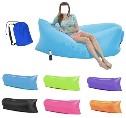 ESESE Aufblasbares Lounger-Luftsofa, tragbarer Strand- und Campingstuhl, aufblasbare Couch und Luftstuhl for Reisen, Camping, Wandern und Strandpartys. Aufbewahrungstasche und Seitentaschen(Orange)