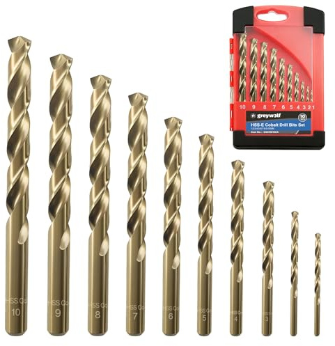 Greywolf Set di punte in cobalto M35 HSS per metallo temprato, acciaio inossidabile, ghisa, legno e plastica, con contenitore indicizzato (diametro 1-10 mm), 10 pezzi