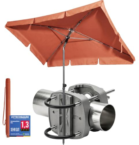 4smile Sonnenschirm Balkon, 3-in-1 SET - Sonnenschirm rechteckig 200 x 125 cm, UPF 50+, Sonnenschirmhalter Balkongeländer + Sonnenschirmhülle - Sonnenschutz Balkon, Orange