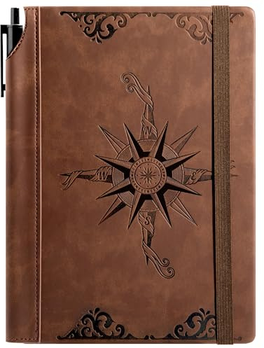 CAGIE Notizbuch A5 Leder Reisetagebuch für Erwachsene Tagebuch mit Stift | Hardcover, Liniert Travel Journal Buch, Relief Notizbücher Diary für Büro & Tagesnotizen, Braun