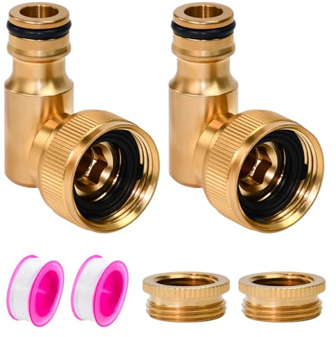 EMAGEREN 2 Pcs Connecteur Robinet Coudé 1/2 et 3/4, Raccord Robinet Laiton Rotatif à 360°, Adaptateur Tuyaux Robinets, Embout Robinets Tuyau d'Arrosage,avec Ruban Étanchéité, pour Jardin Irrigation