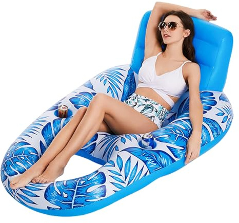 Inflatable Water Pool Air Mattress for Adults, Inflatable Pool Swimming Seats with Drink Holder, Pool Lounger in Water, Air Mattress Pool for Adults, Water Hammock, 160 x 120 x 70 cm