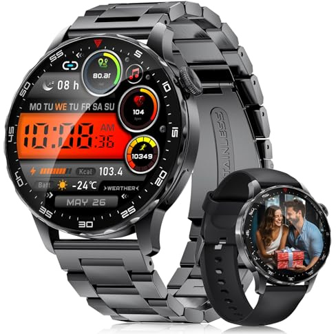 Smartwatch Herren Business mit Telefonfunktion,IP68 Wasserdicht Fitness Tracker 1.43 AMOLED Display Edelstahl Fitnessuhr mit Herzfrequenz/Schlafmonitor/Kalorien,120+ Sportmodi für Android iOS