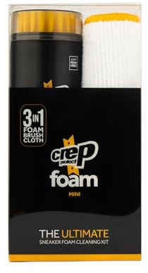 Crep Protect Foam Mini Nettoyant Chaussures - Mousse Nettoyante Sneakers Nomade avec Brosse Intégrée & Chiffon Microfibre - Nettoyage Rapide Format Voyage