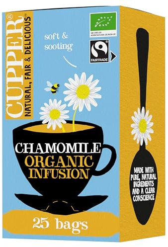 CUPPER Infuso Biologico di Camomilla, Tisana Calmante con Ingredienti Naturali per una Pausa Relax, Filtri 100% Biodegradabili, Confezione da 25 Bustine
