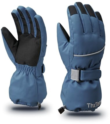 ThxToms Kids Warm Waterproof Snow Gloves for Outdoor Sports Snowboard, Toddler Bulky Ski Gloves for Boys Girls 3-14 Years Old, Navy Blue,S