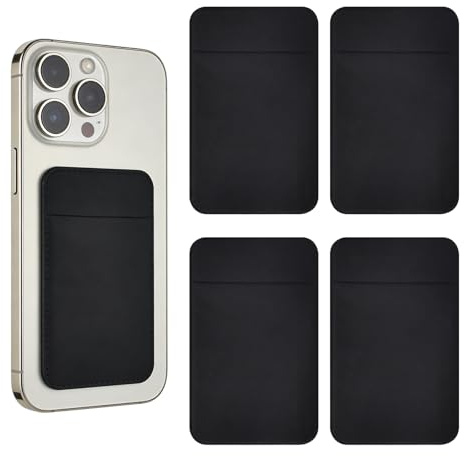 FooYee Handy-Kartenhalter im 4er-Pack, Kartenhüllen aus Dehnbarem Stoff, Handy-Rückenaufkleber, Selbstklebende Handytasche, für Ausweis Kreditkarten zum Aufkleben auf Brieftasche, 5.7cm*9cm, Schwarz