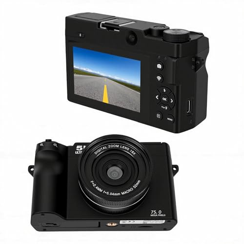 ASHATA Cámara Digital sin Espejo 5K para Fotografía, Cámara Vlogging de 75MP con Flash Emergente, Pantalla de 3, 9 Modos Creativos, Zoom 18X, WiFi y Control de Aplicaciones, Fotógrafos