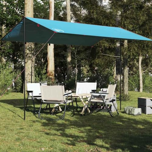 Outdoor Tarp Blau 400x294 cm, wasserdichte Campingplane aus TAFT mit PU-Beschichtung und versiegelten Nähten, vielseitig als Überdachung oder Bodenplane nutzbar, faltbar
